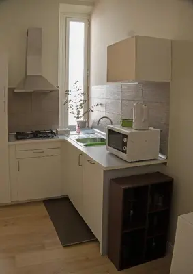 a kitchen with a microwave on top of a counter at L'Esquilina Holiday House 2 in Rome