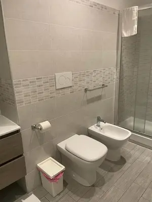 a bathroom with a toilet and a sink and a shower at Holiday House Roma Vaticano in Rome