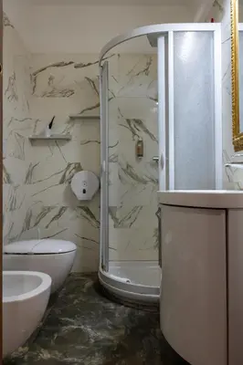 a bathroom with a shower and a toilet and a sink at Vatican Plaza in Rome