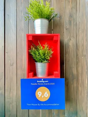 two potted plants sitting on top of a red shelf at Your House By Ale in Rome