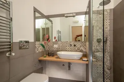 a bathroom with a sink and a shower at Domus Serafino in Rome