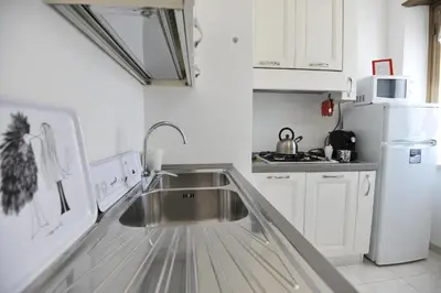 a kitchen with a sink and a white refrigerator at Le Fontane di Roma in Rome