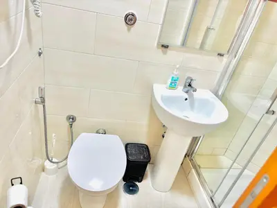 a bathroom with a toilet and a sink at Vertex Palace in Rome