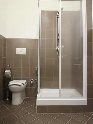 a bathroom with a shower and a toilet at Roema Guest House in Rome