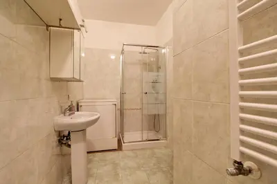 a bathroom with a sink and a shower at Roman House in Rome