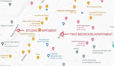 a map of the two bedroom apartment at two beacon apartment at Colosseum Suite in Rome
