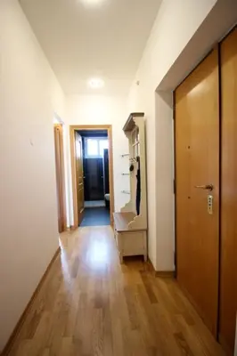 a hallway of an apartment with a door and wooden floors at Appartamento con Terrazza vicino Gemelli e Vaticano in Rome