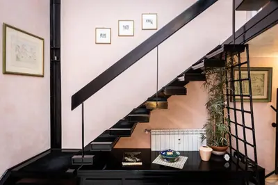 a black staircase in a house with a plant at Rental in Rome Navona Loft in Rome