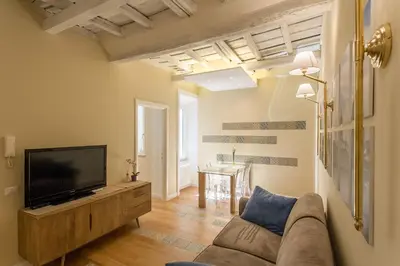 a living room with a couch and a flat screen tv at Boschetto 124 Apartment in Rome