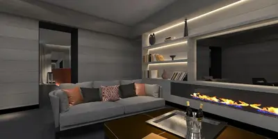 a living room with a couch and a fireplace at Orazio Palace Hotel in Rome