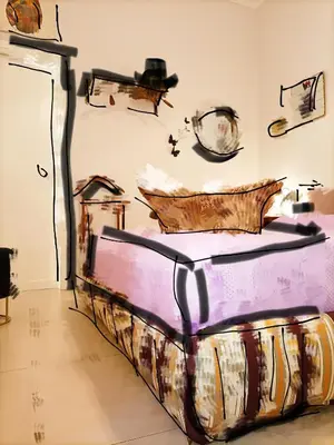 a bed in a room with many items on the wall at Festina Lente in Rome