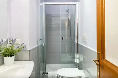 a bathroom with a shower and a toilet and a sink at Spagna Historical by Spanish Steps in Rome
