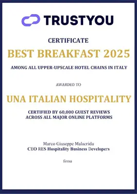 a flyer for the best breakfast event at UNA Hotels Decò Roma in Rome