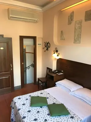 a bedroom with a bed and a desk and a bed at Hotel OKAPI in Rome