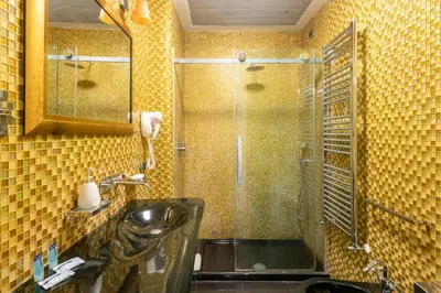 a bathroom with a shower and a sink and a mirror at The Five Oscars Inn in Rome