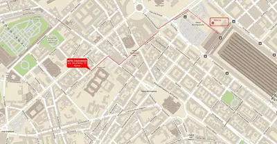 a map of a city with a red rectangle at Hotel Caravaggio in Rome