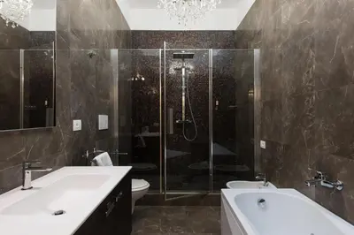 a bathroom with a shower and a sink and a toilet at Vatican Imperial Apartment 2840sq ft in Rome