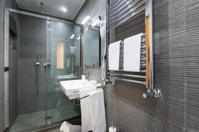 a bathroom with a sink and a shower at Maison Boncompagni in Rome