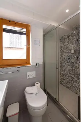 a bathroom with a toilet and a shower at Colosseum Cottage in Rome