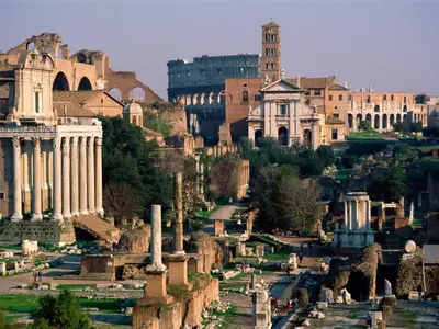 an aerial view of the ruins of the ancient city at Foro Romano Apartments A in Rome