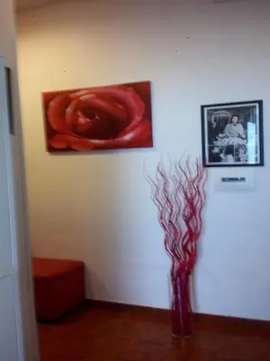a vase with a red rose in a room at Magic Stefy's Rooms in Rome