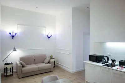 a living room with a couch and a microwave at Aureliana Luxury Apartments in Rome