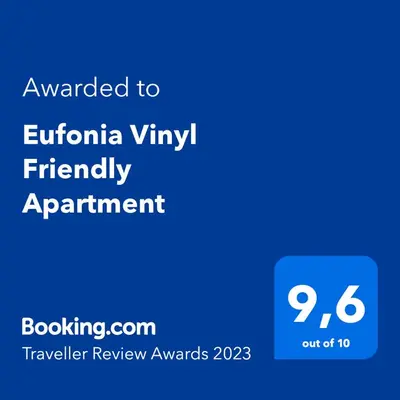 a blue screen with the text awarded to efricina vim friendly appointment at Eufonia Vinyl Friendly Apartment in Rome