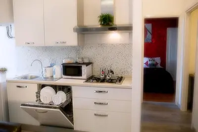 a kitchen with a sink and a microwave at Luxury Domus Amadeus in Rome