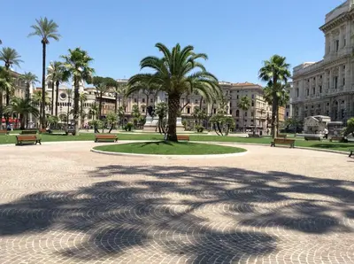a shadow of a palm tree on a courtyard at Maison Piazza Cavour in Rome