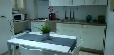 a kitchen with a table with a plant on it at Campo de Fiori House in Rome