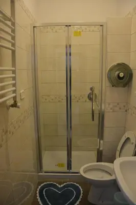 a bathroom with a shower with a toilet and a sink at Roma Carina in Rome