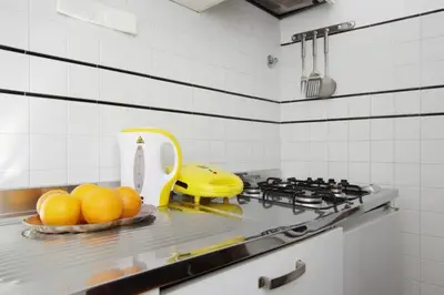 a kitchen with a stove and a plate of oranges at House Maximo near Vatican in Rome