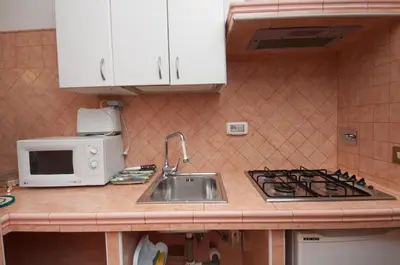 a kitchen counter with a sink and a microwave at Suites Oliveri Viale Marconi in Rome