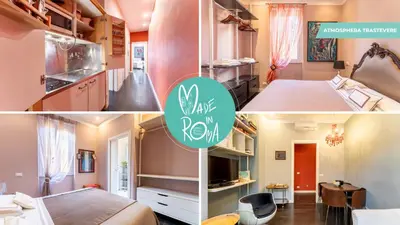 a collage of three pictures of a room at Atmosphera Trastevere, Glamour apartment in the center in Rome