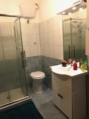 a bathroom with a shower and a toilet and a sink at Pardis Guest house in Rome