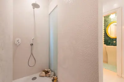 a bathroom with a shower with a tub at Domus Vintage in Rome