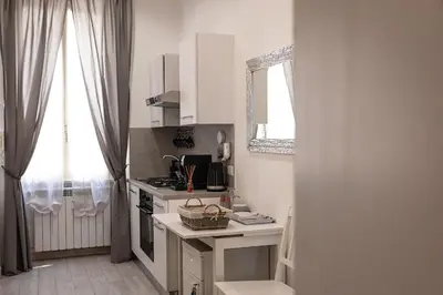 a small kitchen with a stove and a sink at Central Vatican Rooms in Rome