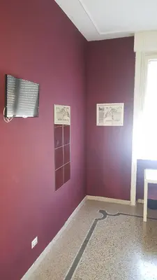 a room with a purple wall and a window at Art in Accommodation in Rome