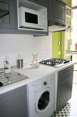 a kitchen with a washing machine and a microwave at S Peter Nicolo' III in Rome