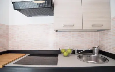 a kitchen sink with a bowl of apples on the counter at Justa casa Borgo Vittorio in Rome