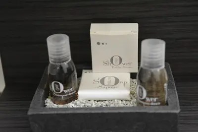 two bottles of vinegar and a box of soap at Room 91-S. Peter in Rome