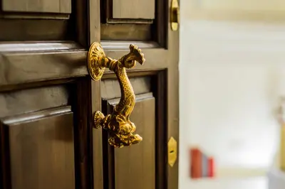 a gold door knocker on a door at Sweet Life Trevi Roma in Rome