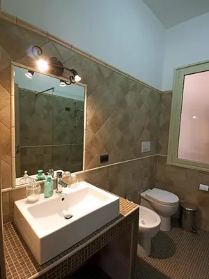 a bathroom with a sink and a toilet and a mirror at Casa Vacanze Shivon in Rome