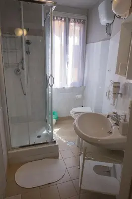 a bathroom with a shower and a sink and a toilet at Roman Holidays in Rome