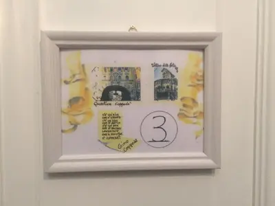 a picture frame on a door with a picture of a building at L'architetto in Rome