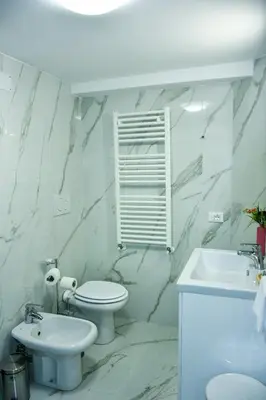 a white bathroom with a toilet and a sink at Appartamento Piazza del parlamento 3 in Rome