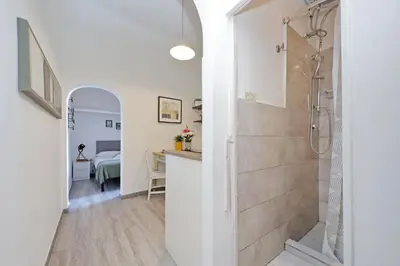 a bathroom with a shower and a walk in shower at Tevere apartments in Rome