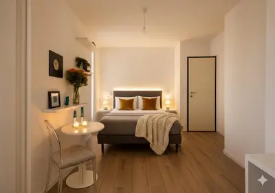 a bedroom with a bed and a table in a room at Terrace with Tiber View - Trastevere in Rome