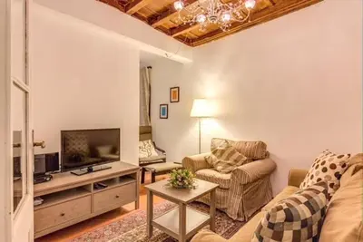 a living room with a couch and a tv at Navona Flat di Elena & Paola in Rome
