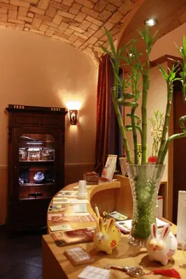 a table with a vase with a plant on it at Hotel Campidoglio in Rome